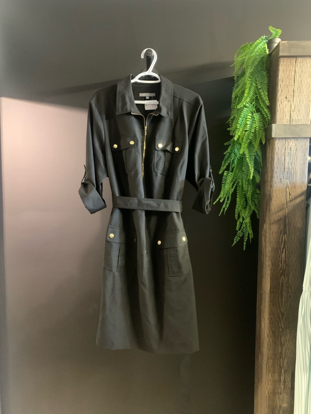 Sharagano Black Dress with Subtle Label Detail